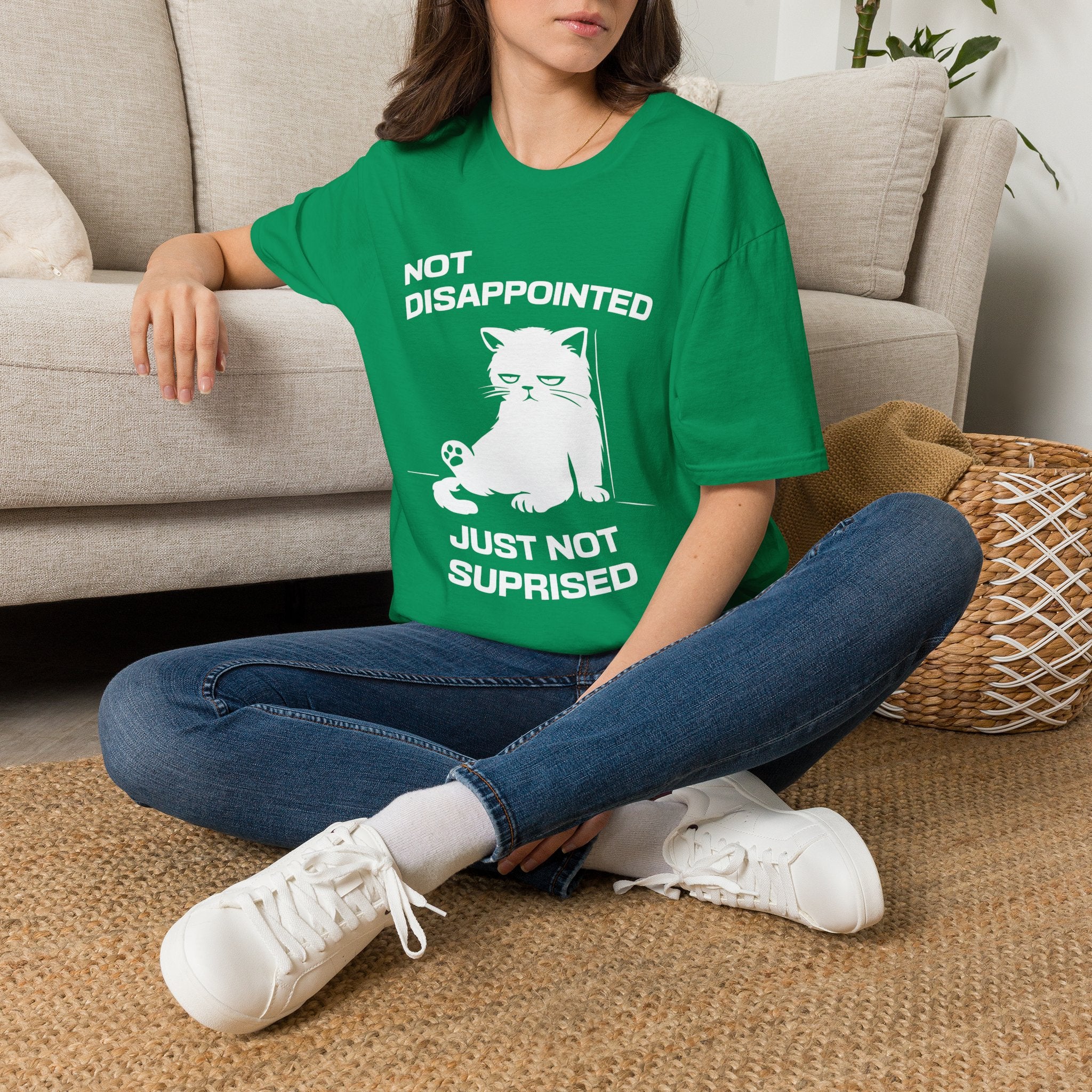 T-Shirt — 'Not Disappointed Just Not Surprised' Tired Cat Graphic Tee (Tired jokes)