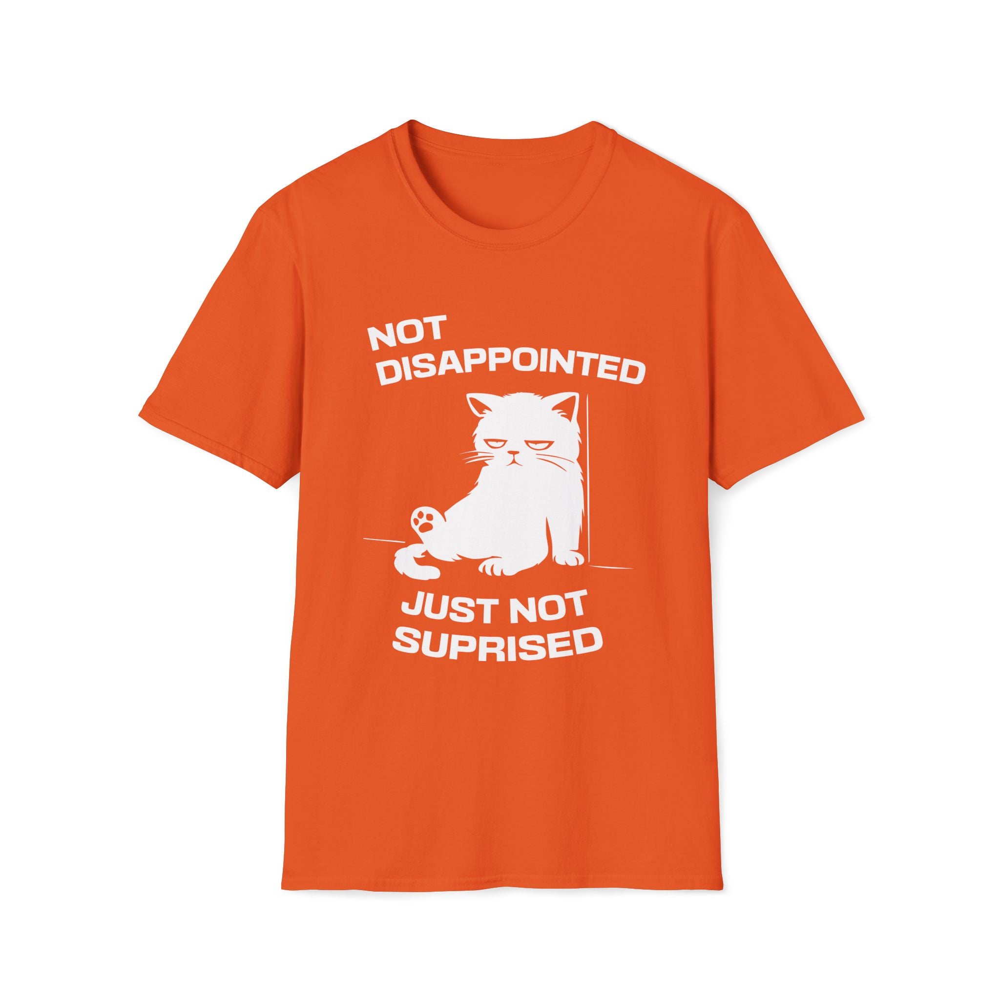 T-Shirt — 'Not Disappointed Just Not Surprised' Tired Cat Graphic Tee (Tired jokes)