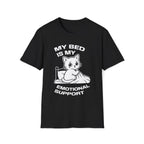 T-Shirt — 'MY BED IS MY EMOTIONAL SUPPORT' Tired Cat Graphic Tee (Tired jokes)
