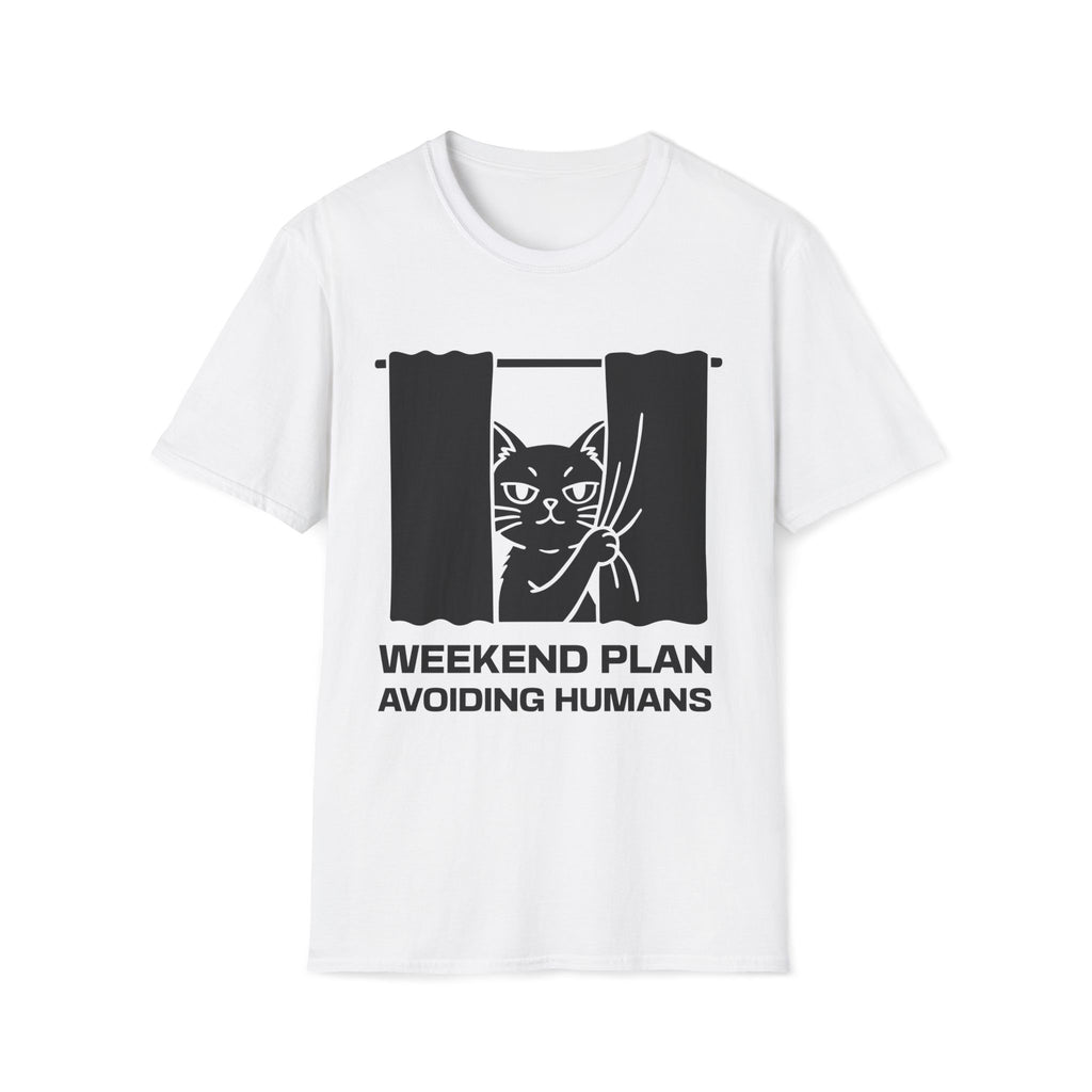 T-Shirt — 'Weekend Plan Avoiding People' Tired Cat Graphic Tee (Tired jokes)