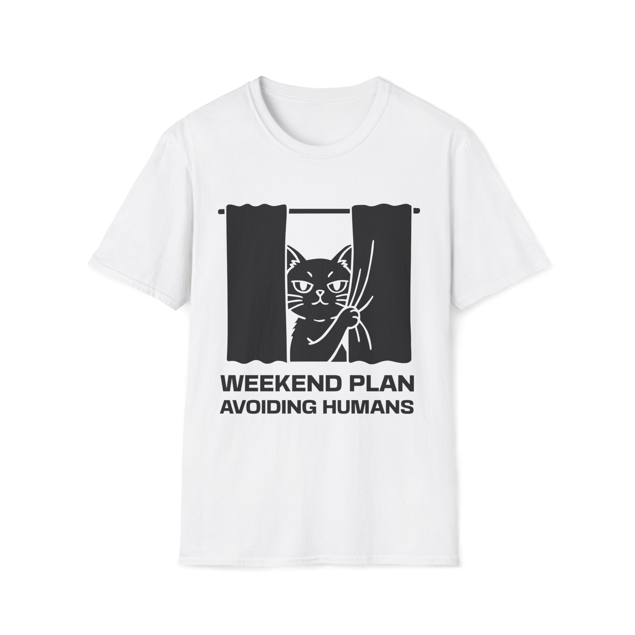 T-Shirt — 'Weekend Plan Avoiding People' Tired Cat Graphic Tee (Tired jokes)