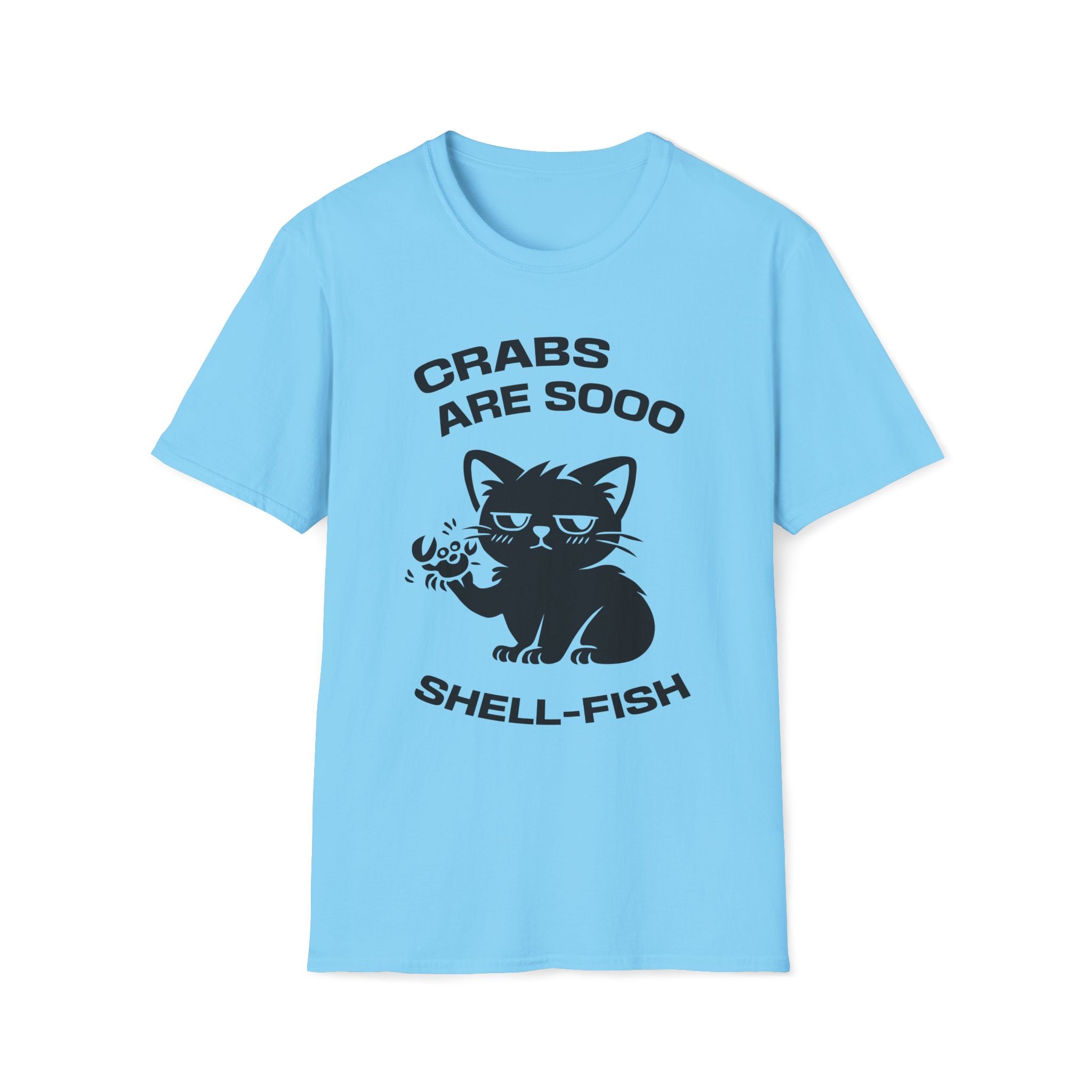 T-Shirt — 'CRABS ARE SO SHELL-FISH' Tired Cat Graphic Tee (Tired jokes)