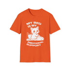 T-Shirt — 'MY BED IS MY EMOTIONAL SUPPORT' Tired Cat Graphic Tee (Tired jokes)