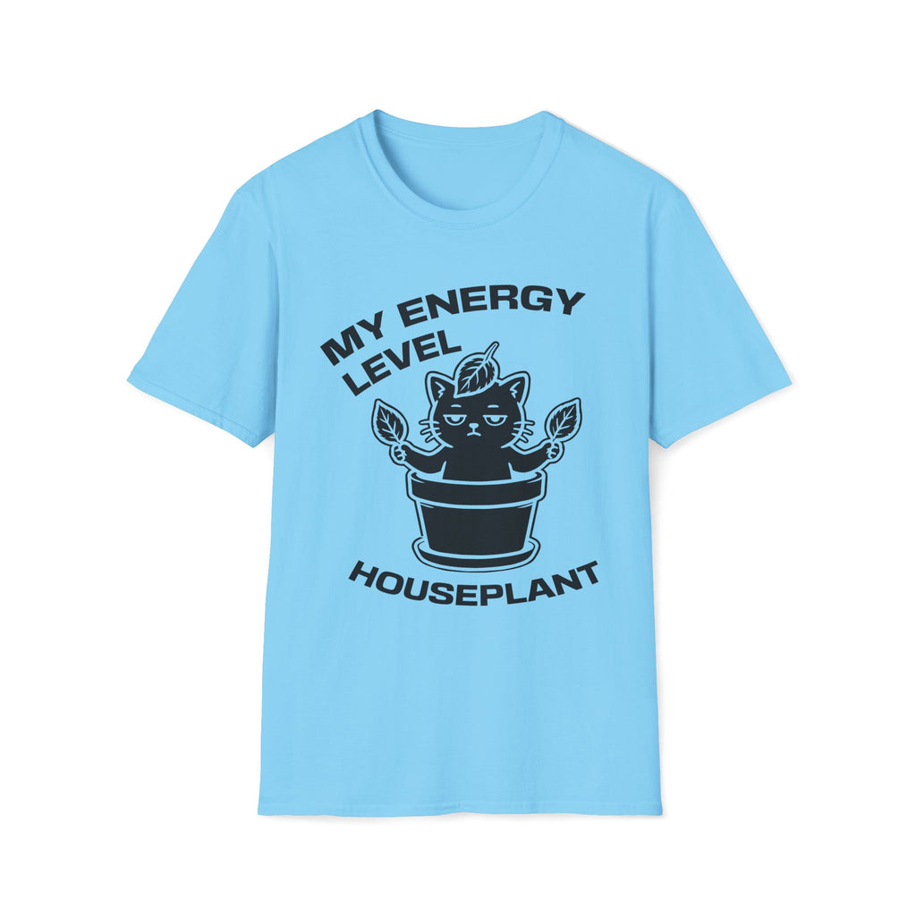 T-Shirt — 'ENERGY LEVEL HOUSEPLANT' Tired Cat Graphic Tee (Tired jokes)