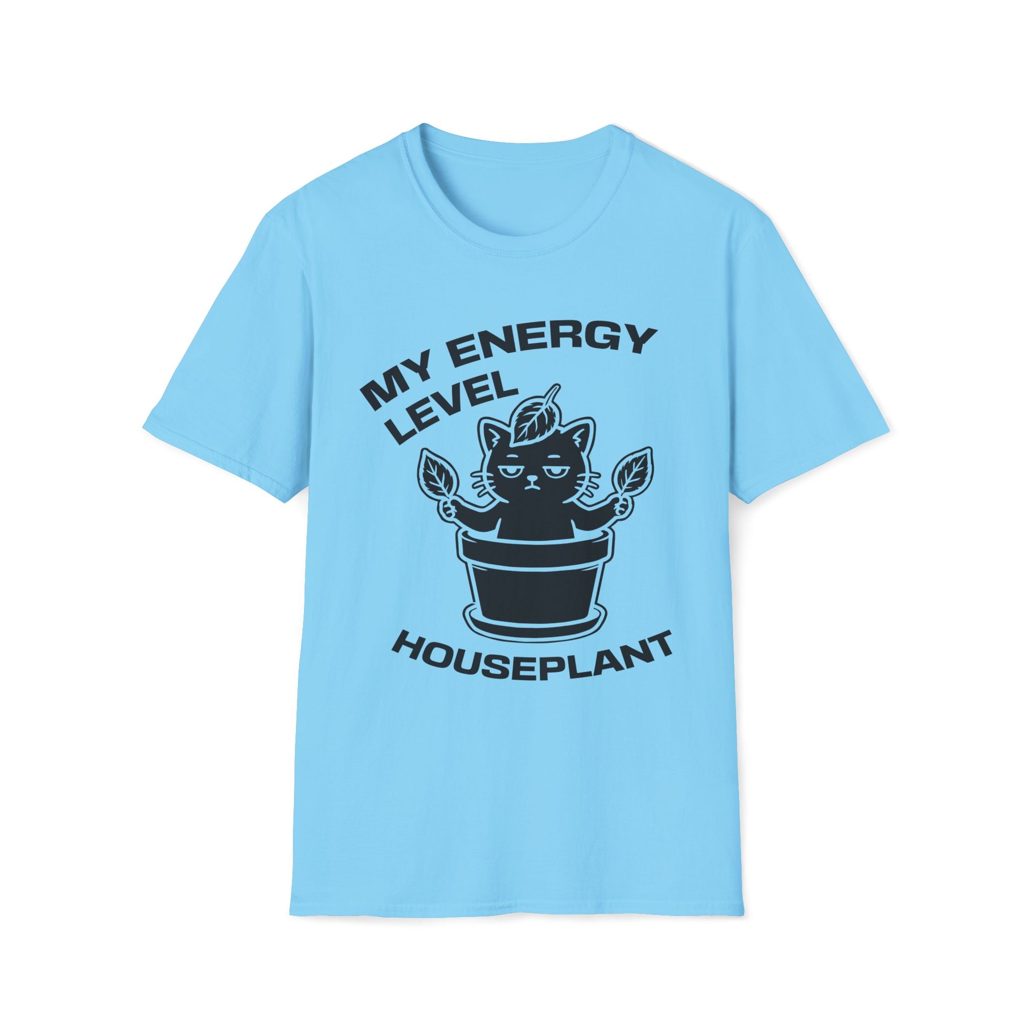T-Shirt — 'ENERGY LEVEL HOUSEPLANT' Tired Cat Graphic Tee (Tired jokes)