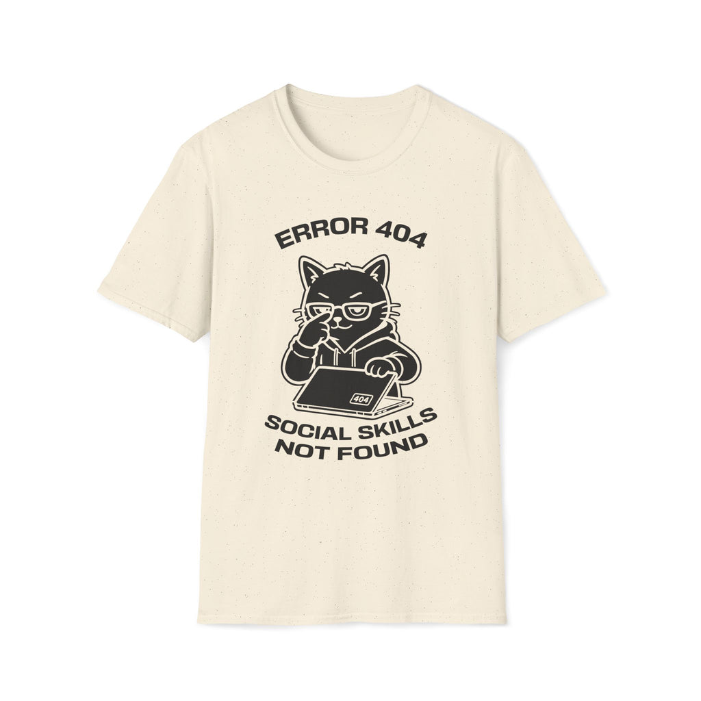 T-Shirt — 'ERROR 404 SOCIAL SKILLS NOT FOUND' Tired Cat Graphic Tee (Tired jokes)