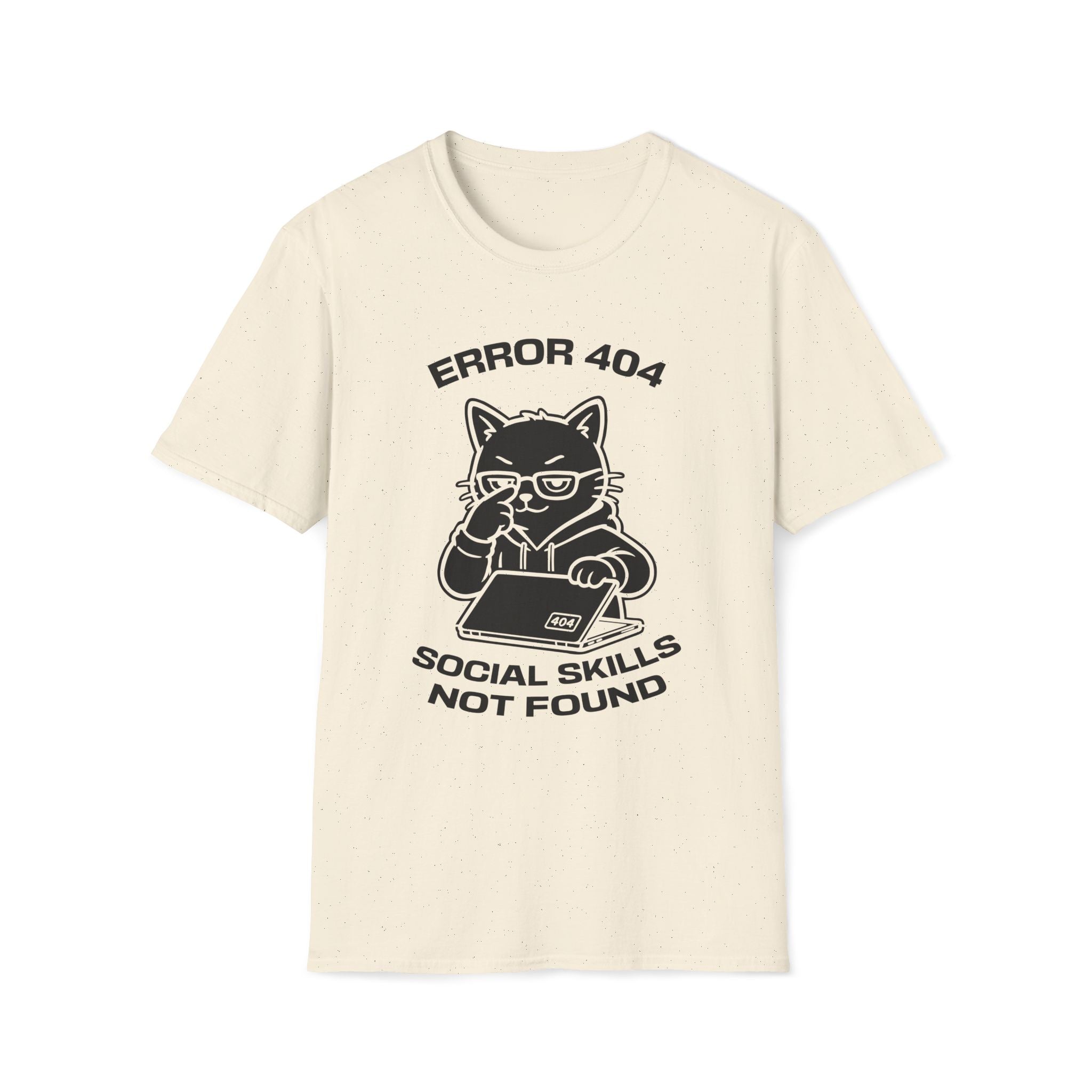 T-Shirt — 'ERROR 404 SOCIAL SKILLS NOT FOUND' Tired Cat Graphic Tee (Tired jokes)