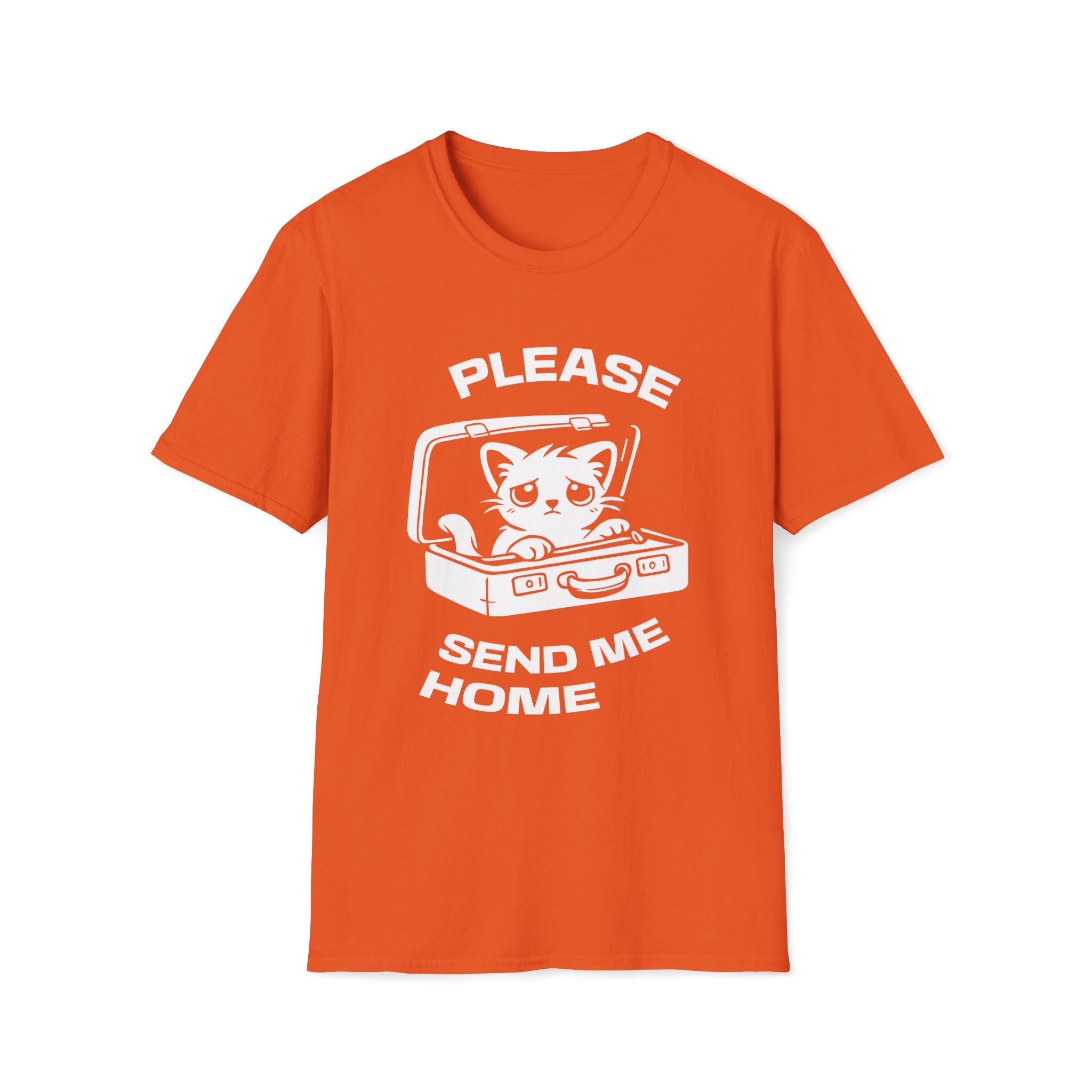 T-Shirt — 'PLEASE SEND ME HOME' Tired Cat Graphic Tee (Tired jokes)