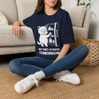 T-Shirt — 'My Diet Starts Tomorrow' Tired Cat Graphic Tee (Tired jokes)