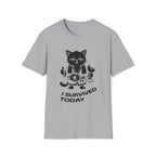 T-Shirt — 'I SURVIVED TODAY' Tired Cat Graphic Tee (Tired jokes)