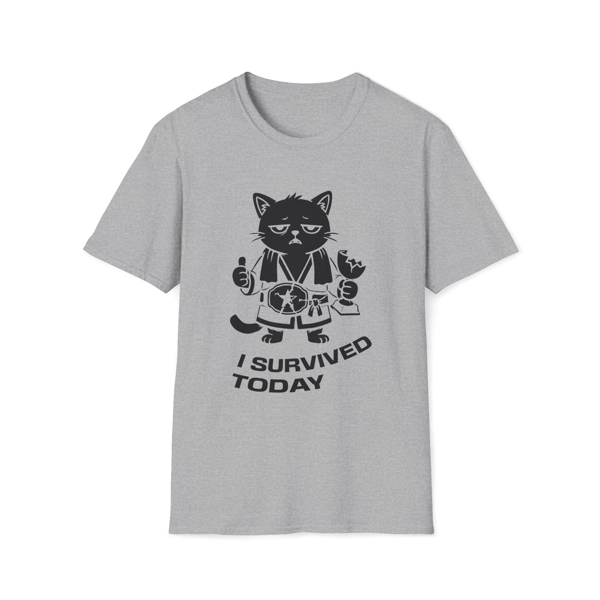T-Shirt — 'I SURVIVED TODAY' Tired Cat Graphic Tee (Tired jokes)