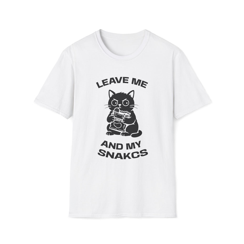 T-Shirt — 'LEAVE ME AND MY SNACKS' Tired Cat Graphic Tee (Tired jokes)