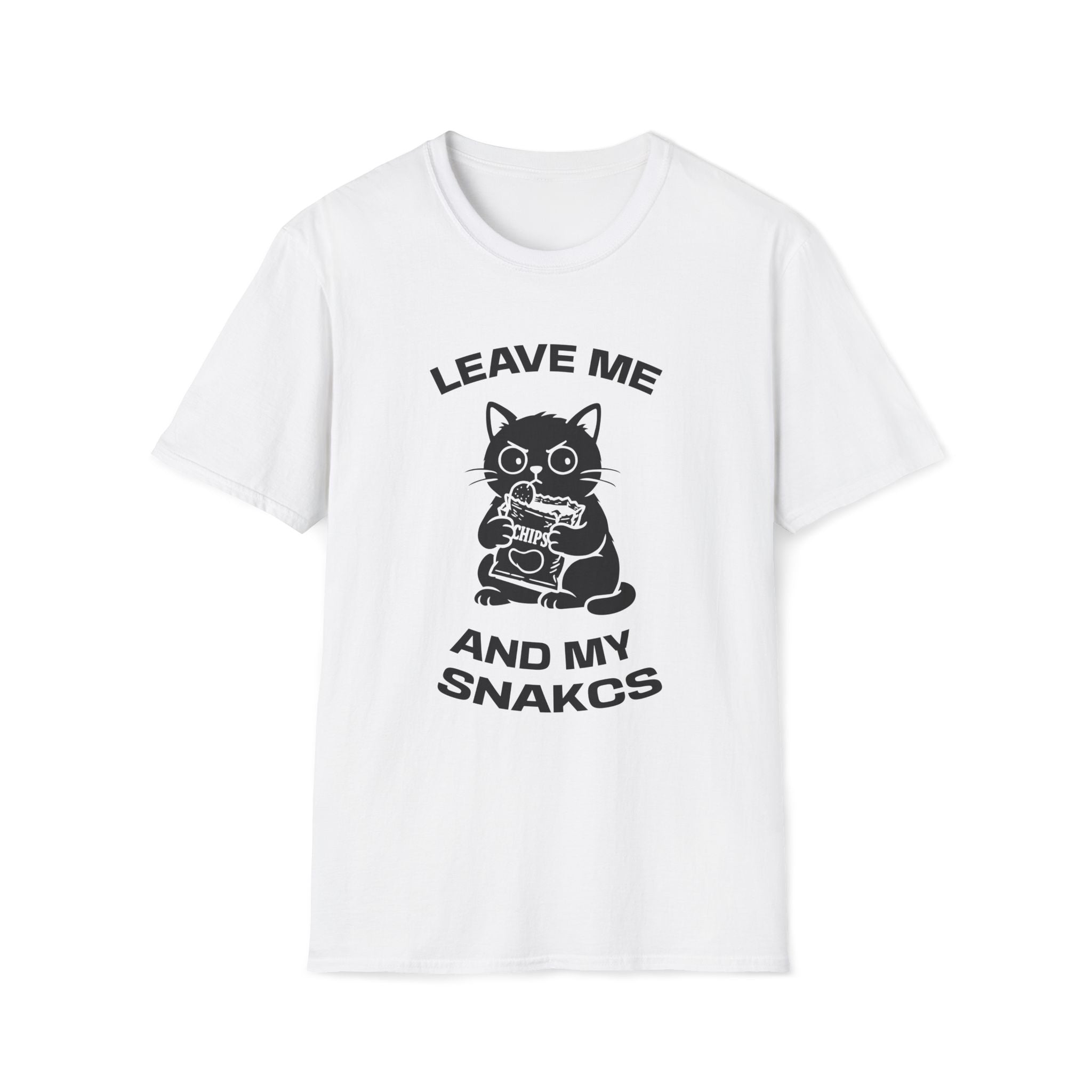 T-Shirt — 'LEAVE ME AND MY SNACKS' Tired Cat Graphic Tee (Tired jokes)