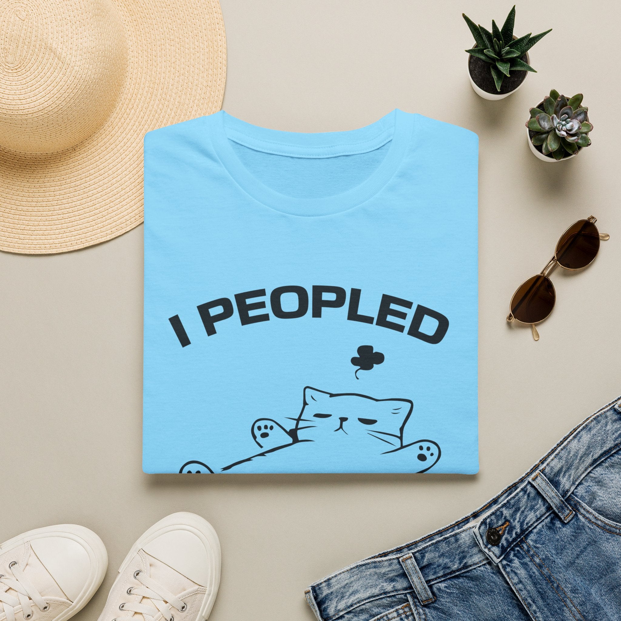 T-Shirt — 'I Peopled Enough Today' Tired Cat Graphic Tee (Tired jokes)