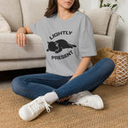 T-Shirt — 'Lightly Present' Tired Cat Graphic Tee (Tired jokes)