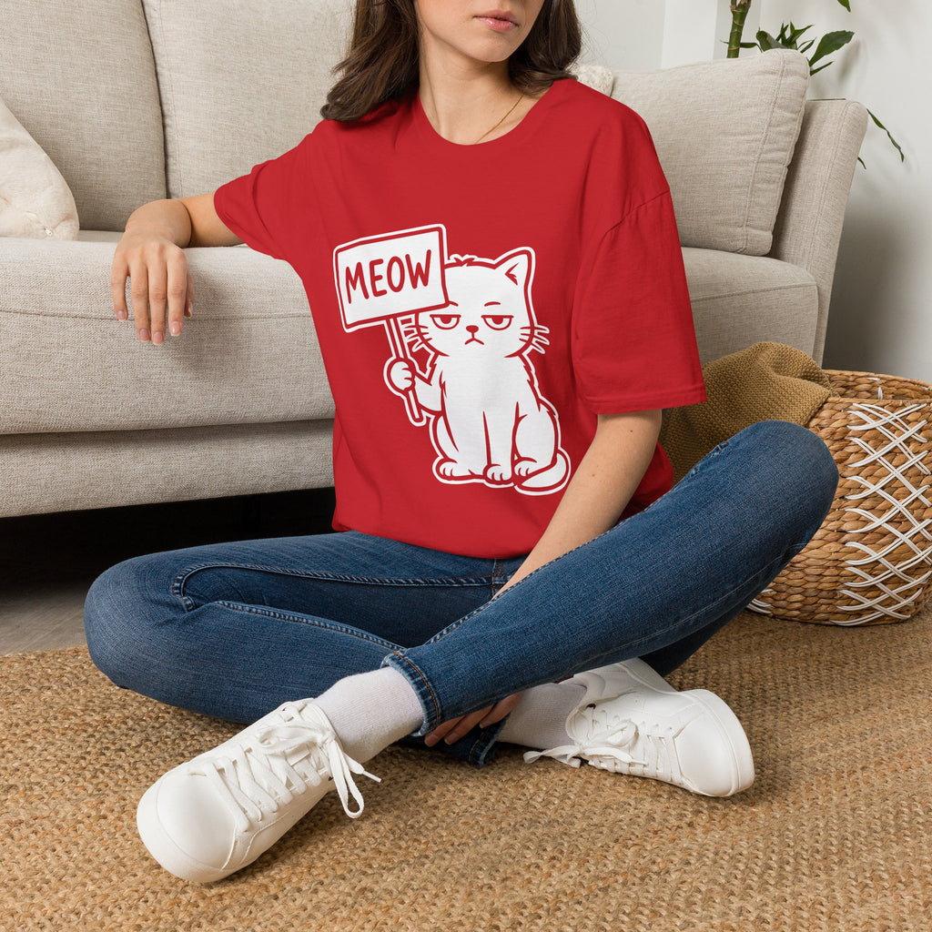 T-Shirt — 'MEOW' Tired Cat Graphic Tee (Tired jokes)