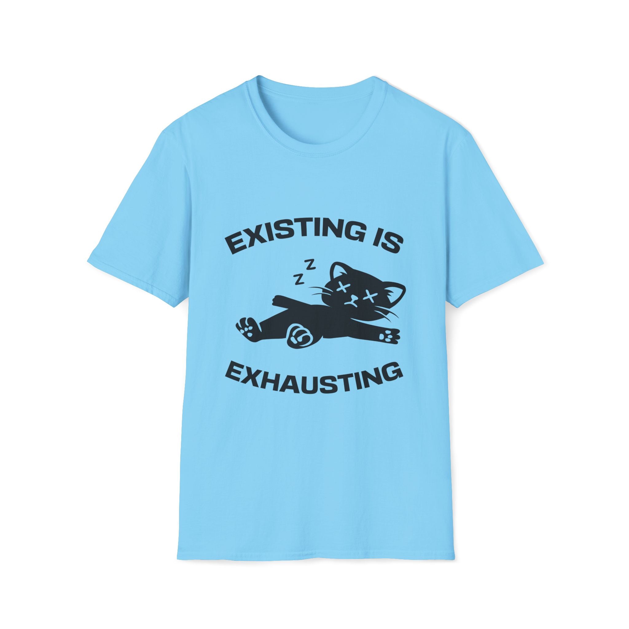T-Shirt — 'Existing is Exhausthing ' Tired Cat Graphic Tee (Tired jokes)