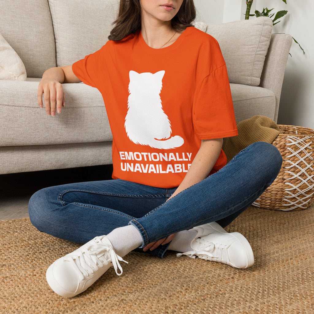 T-Shirt — 'Emotionally Unavailable' Tired Cat Graphic Tee (Tired jokes)