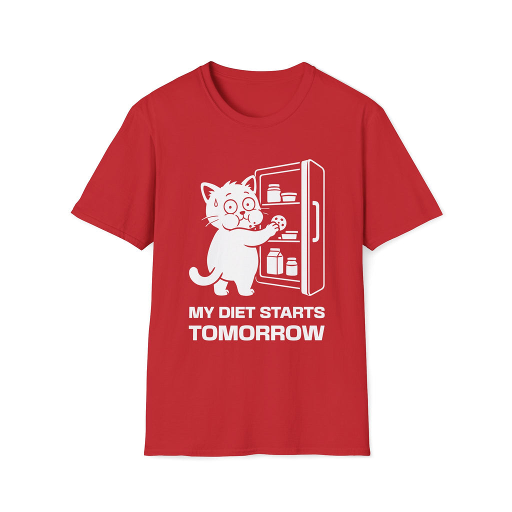 T-Shirt — 'My Diet Starts Tomorrow' Tired Cat Graphic Tee (Tired jokes)