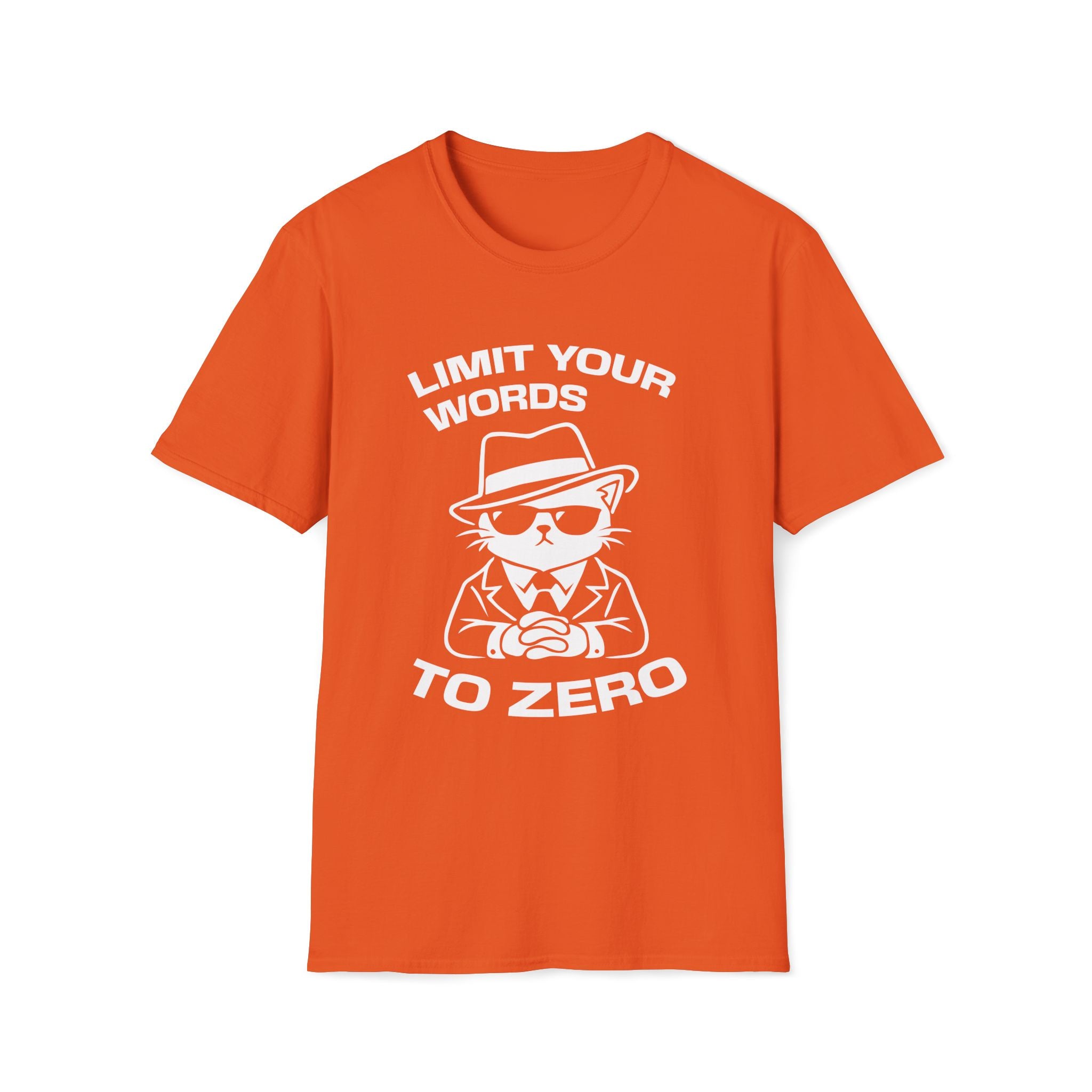 T-Shirt — 'LIMIT YOUR WORDS TO ZERO' Tired Cat Graphic Tee (Tired jokes)