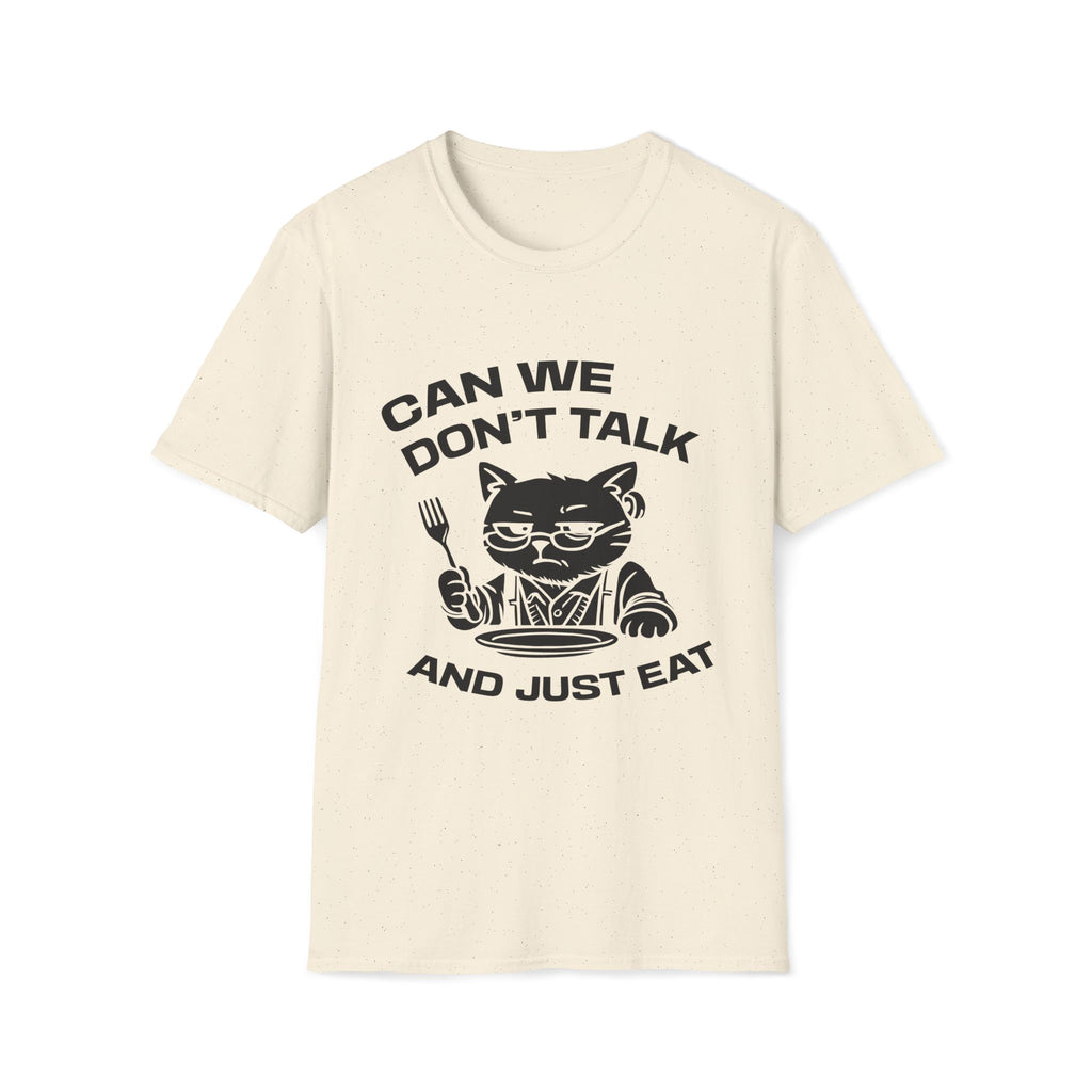 T-Shirt — 'CAN WE DON'T TALK AND JUST EAT' Tired Cat Graphic Tee (Tired jokes)