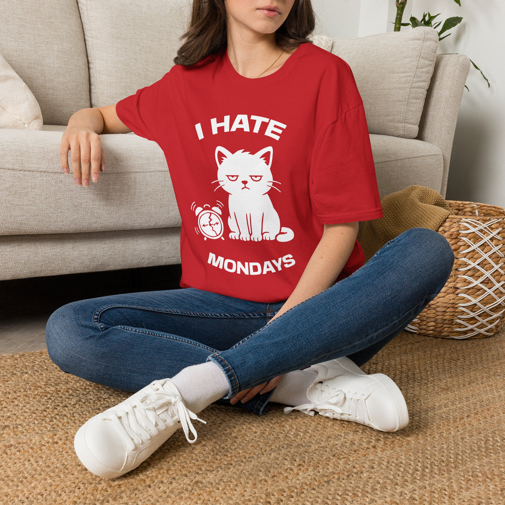 T-Shirt — 'I HATE MONDAYS ' Tired Cat Graphic Tee (Tired jokes)