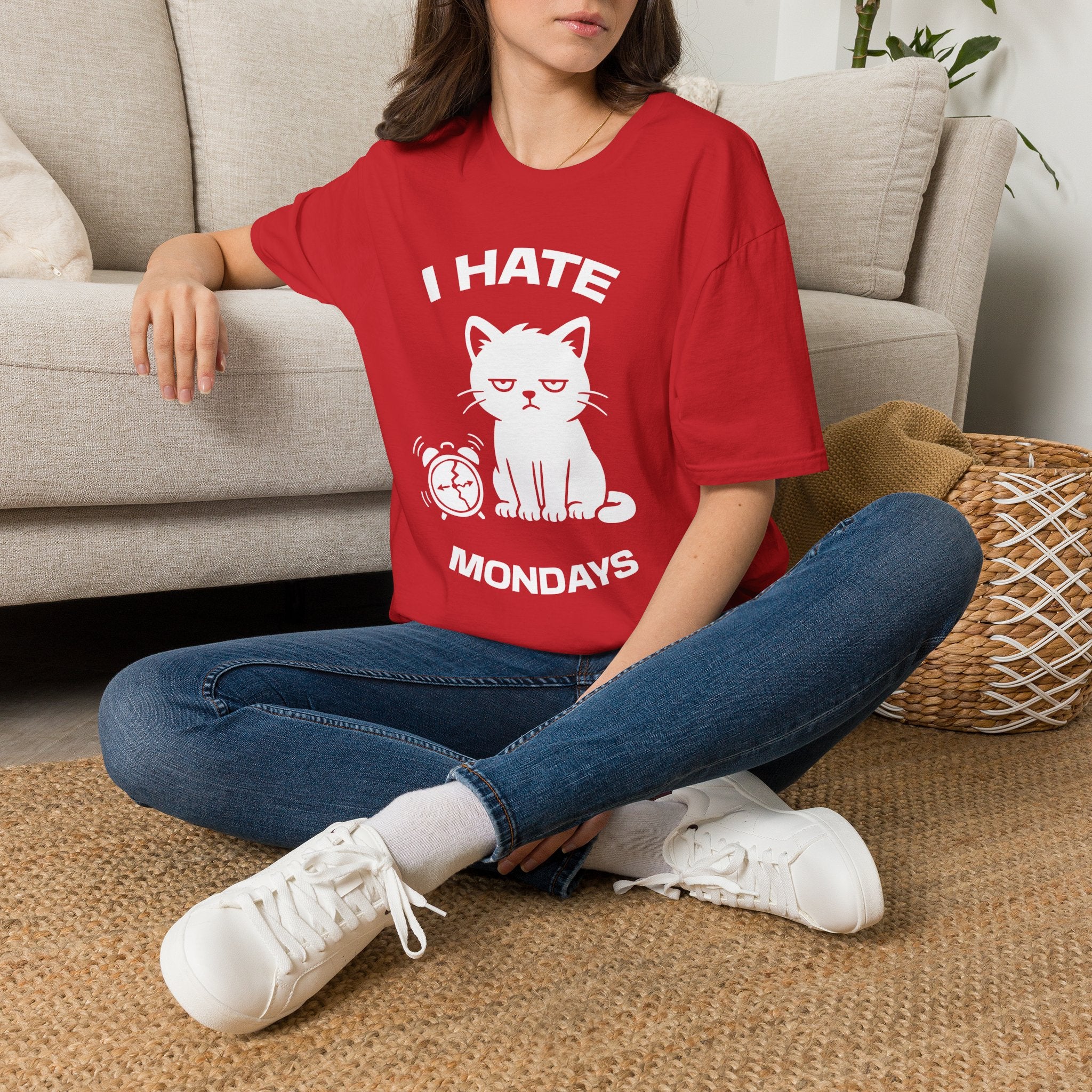 T-Shirt — 'I HATE MONDAYS ' Tired Cat Graphic Tee (Tired jokes)