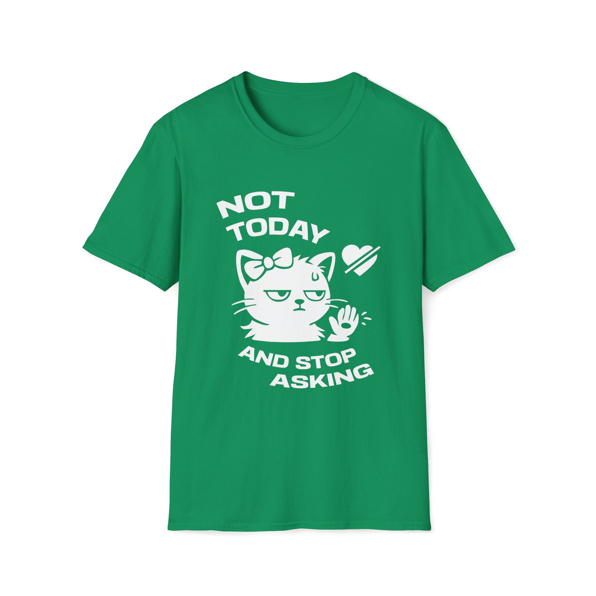 T-Shirt — 'NOT TODAY AND STOP ASKING.' Tired Cat Graphic Tee (Tired jokes)
