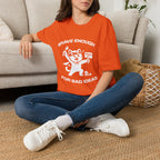 T-Shirt — 'Brave Enough For Bad Ideas' Tired Cat Graphic Tee (Tired jokes)