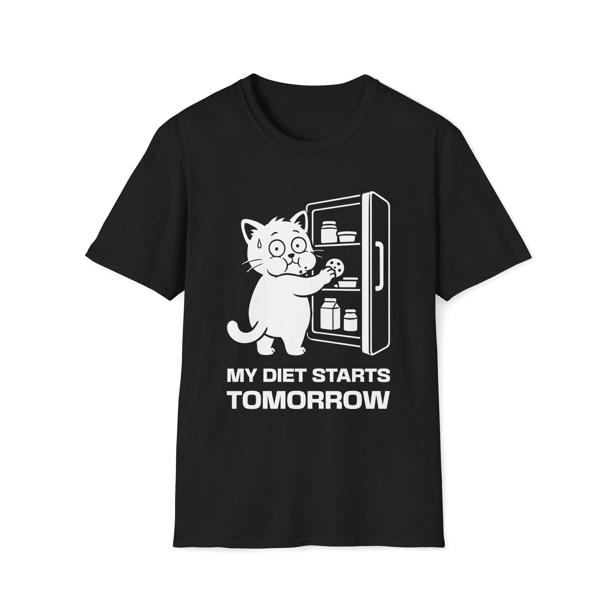 T-Shirt — 'My Diet Starts Tomorrow' Tired Cat Graphic Tee (Tired jokes)