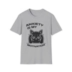 T-Shirt — 'ANXIETY IS MY MOTIVATION' Tired Cat Graphic Tee (Tired jokes)