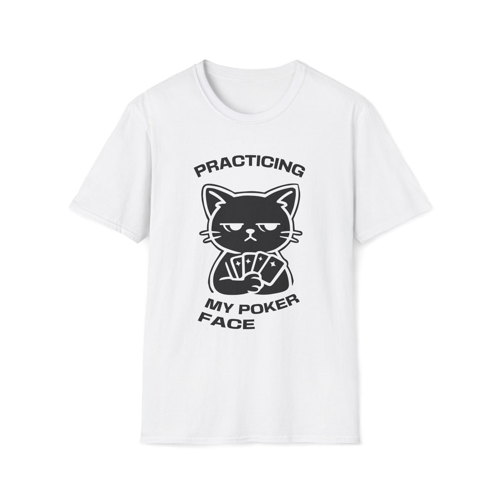 T-Shirt — 'PRACTICING MY POKER FACE' Tired Cat Graphic Tee (Tired jokes)