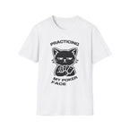 T-Shirt — 'PRACTICING MY POKER FACE' Tired Cat Graphic Tee (Tired jokes)