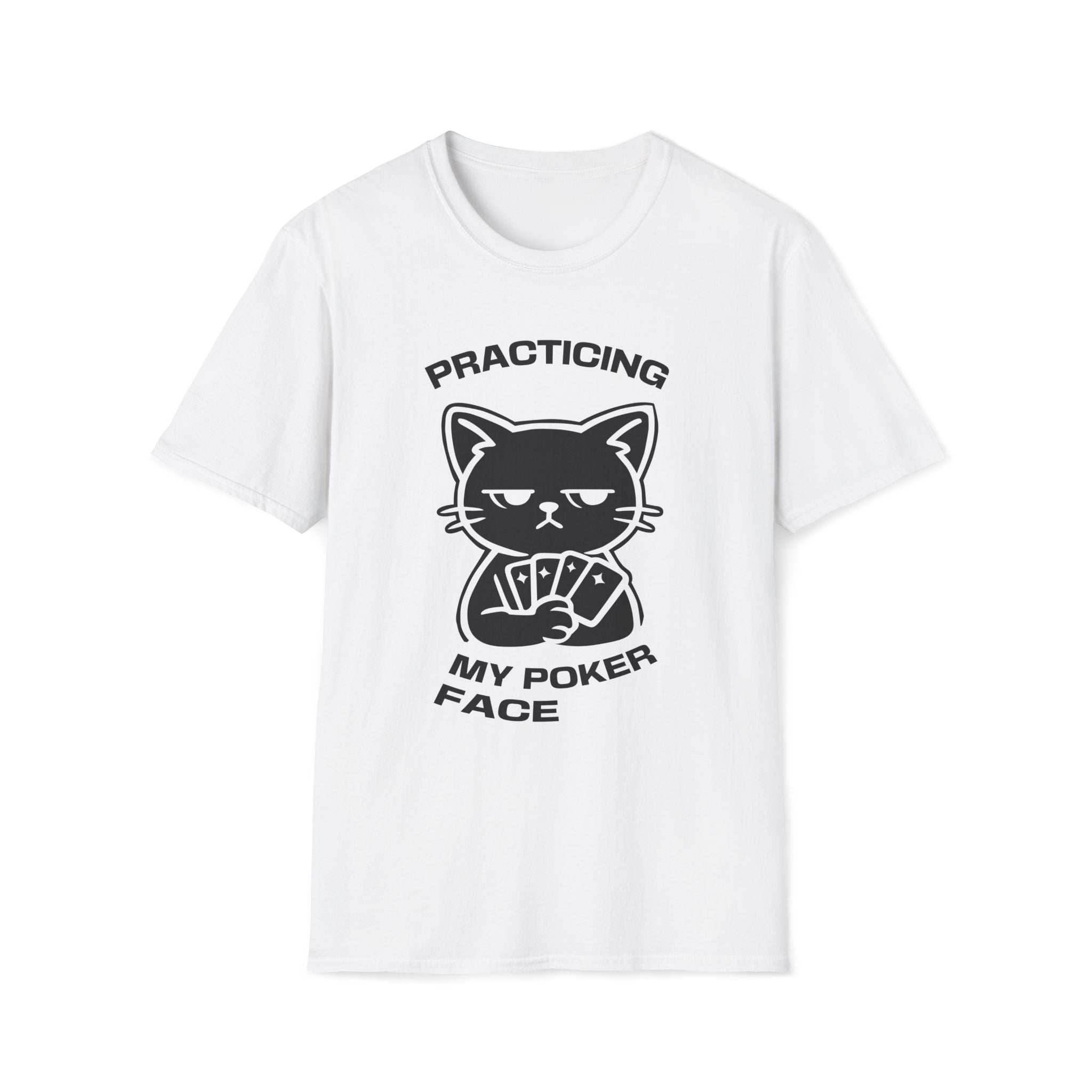 T-Shirt — 'PRACTICING MY POKER FACE' Tired Cat Graphic Tee (Tired jokes)