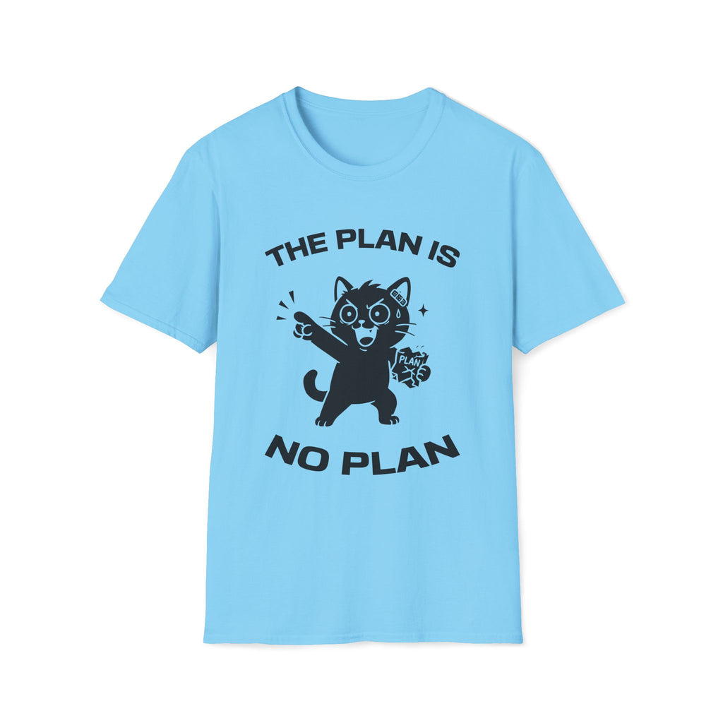 T-Shirt — 'The Plan Is No Plan' Tired Cat Graphic Tee (Tired jokes)