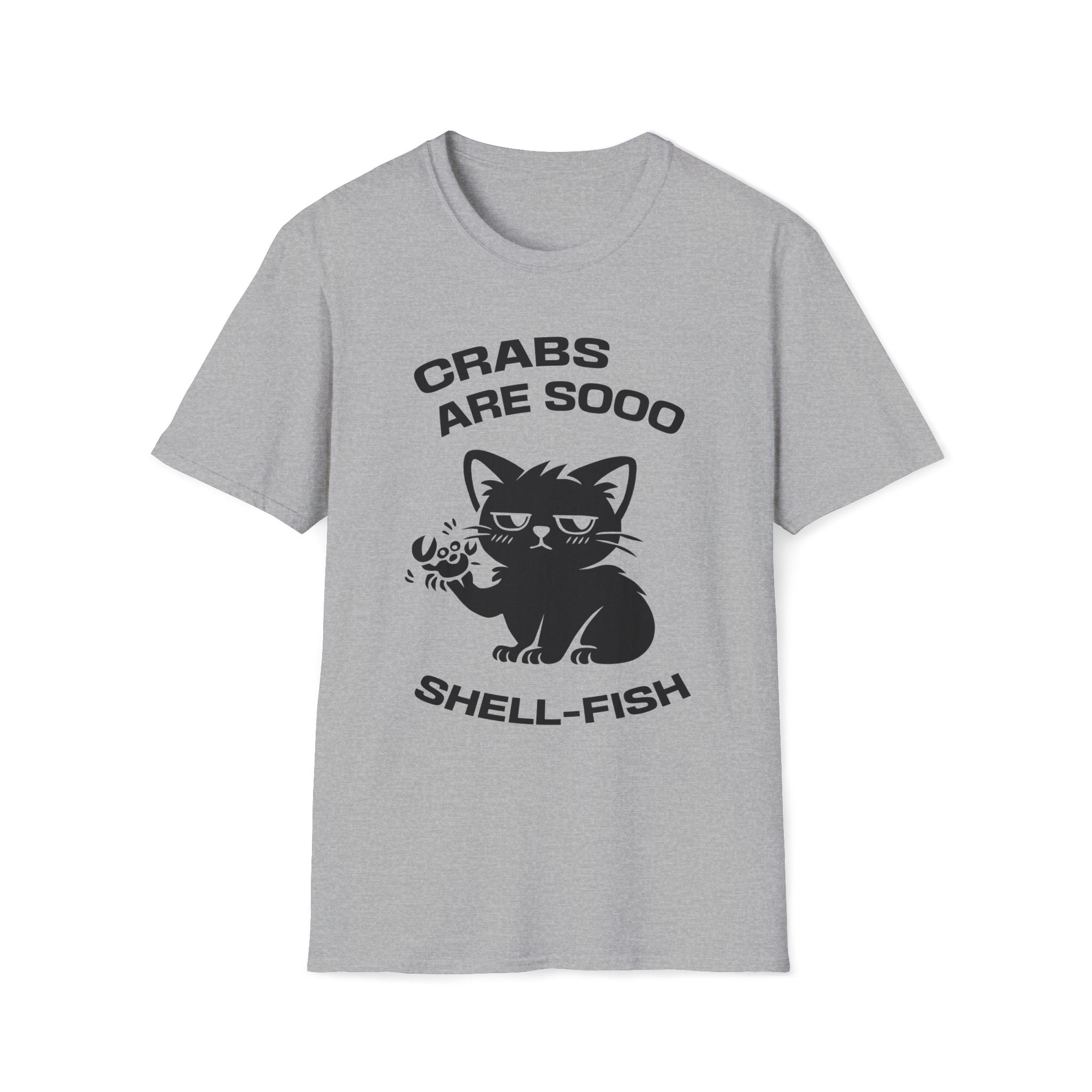 T-Shirt — 'CRABS ARE SO SHELL-FISH' Tired Cat Graphic Tee (Tired jokes)