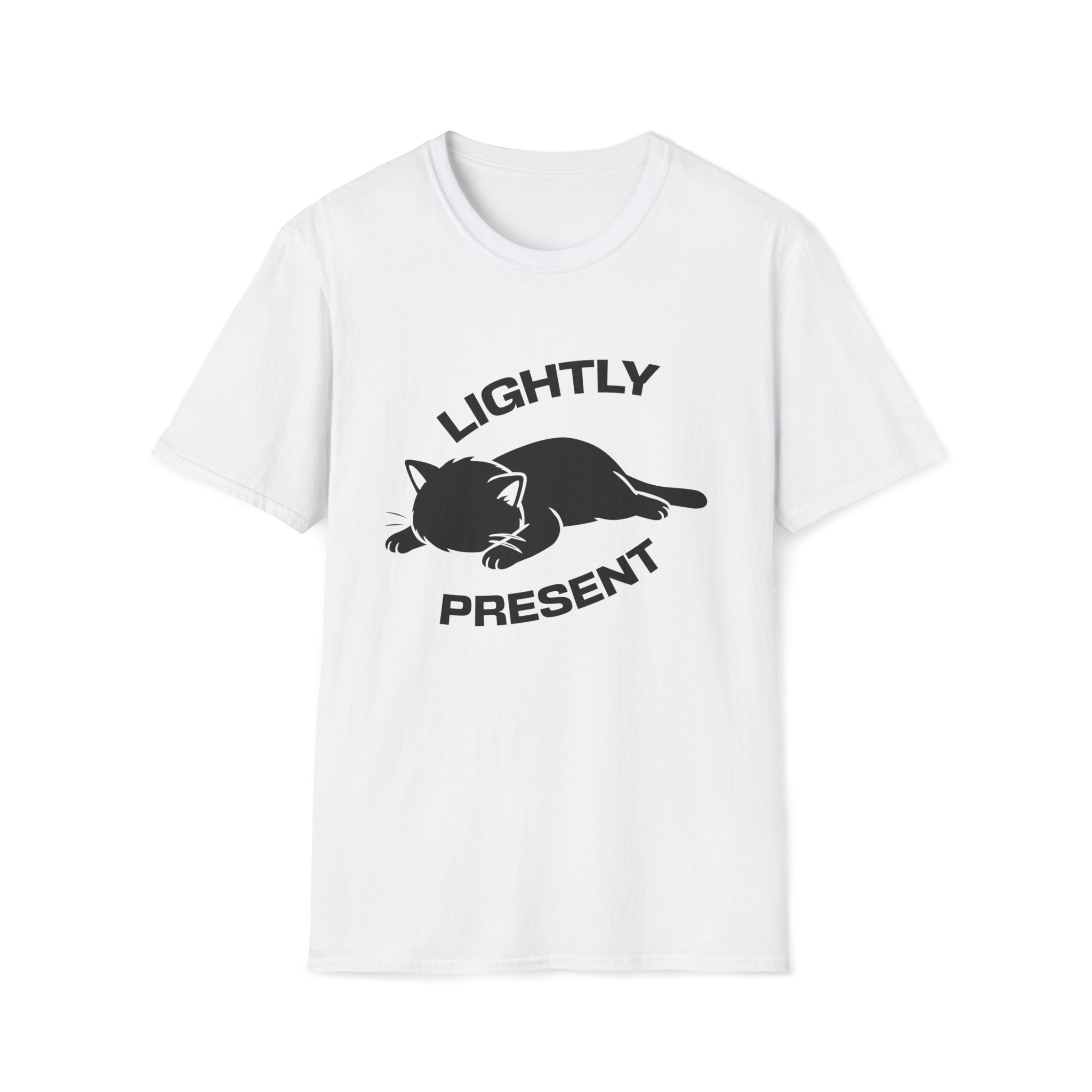 T-Shirt — 'Lightly Present' Tired Cat Graphic Tee (Tired jokes)