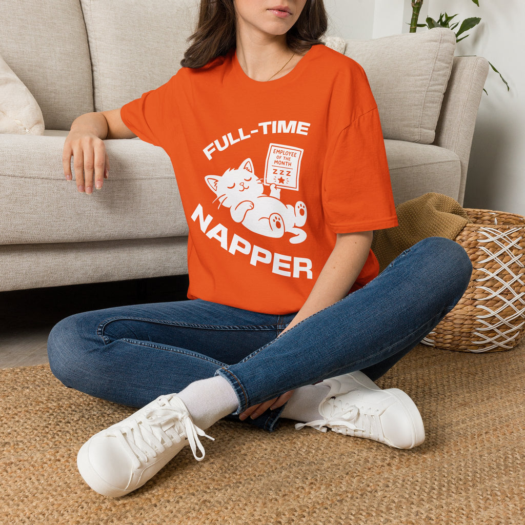 T-Shirt — 'Full Time Napper' Tired Cat Graphic Tee (Tired jokes)