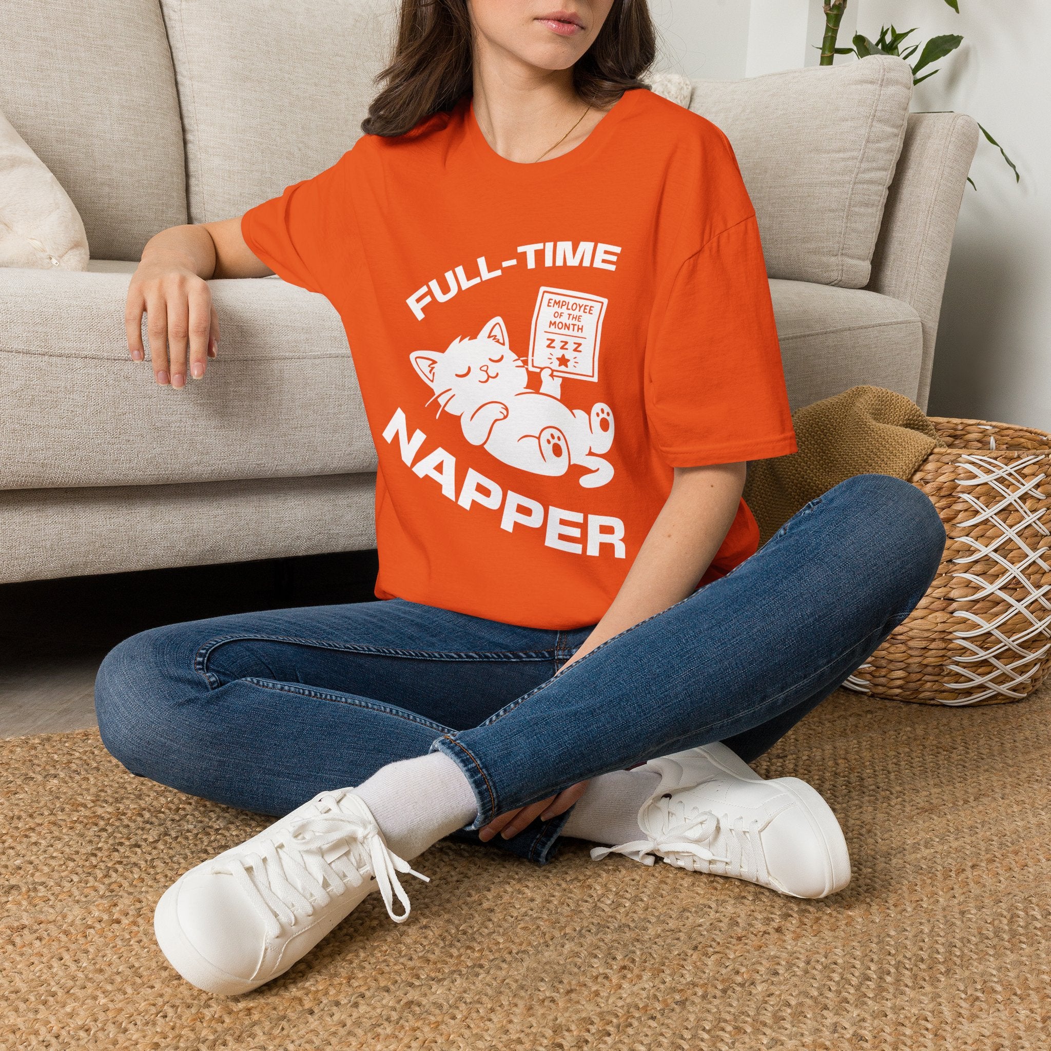 T-Shirt — 'Full Time Napper' Tired Cat Graphic Tee (Tired jokes)