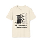 T-Shirt — 'My Diet Starts Tomorrow' Tired Cat Graphic Tee (Tired jokes)