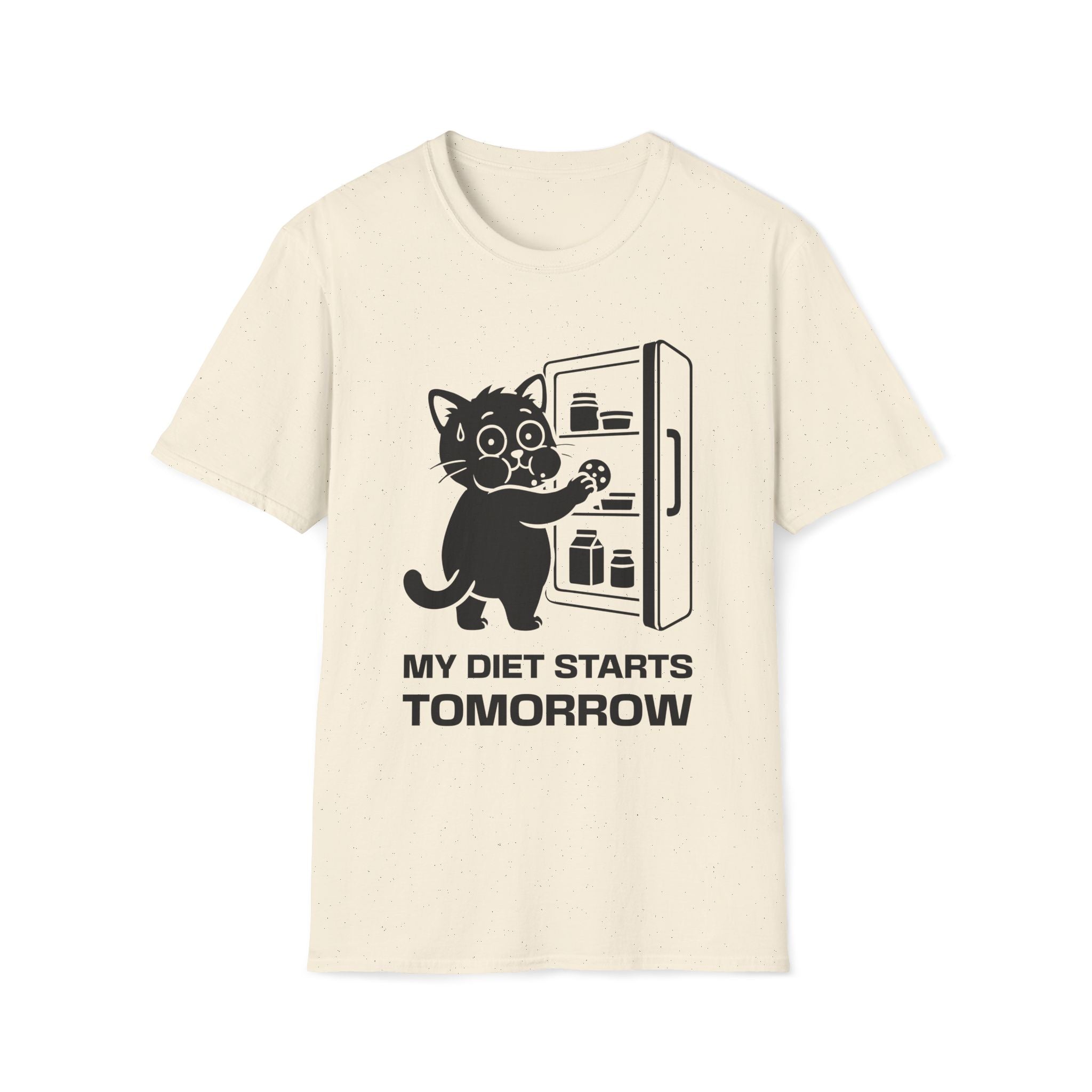 T-Shirt — 'My Diet Starts Tomorrow' Tired Cat Graphic Tee (Tired jokes)