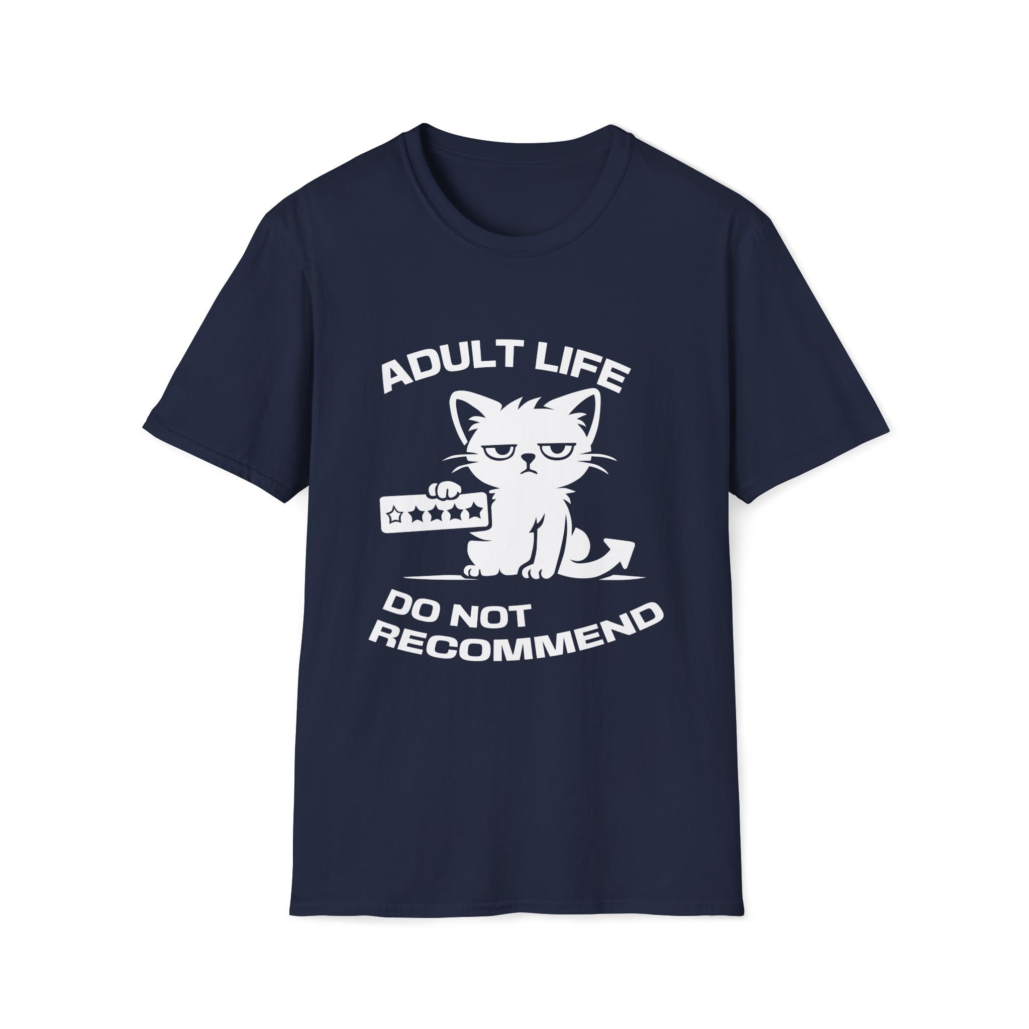 T-Shirt — 'ADULT LIFE DO NOT RECOMMEND' Tired Cat Graphic Tee (Tired jokes)