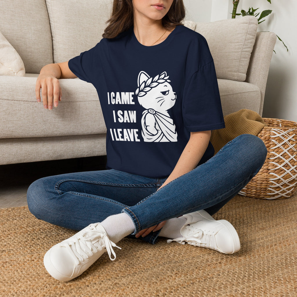 T-Shirt — 'I CAME I SAW I LEAVE' Tired Cat Graphic Tee (Tired jokes)