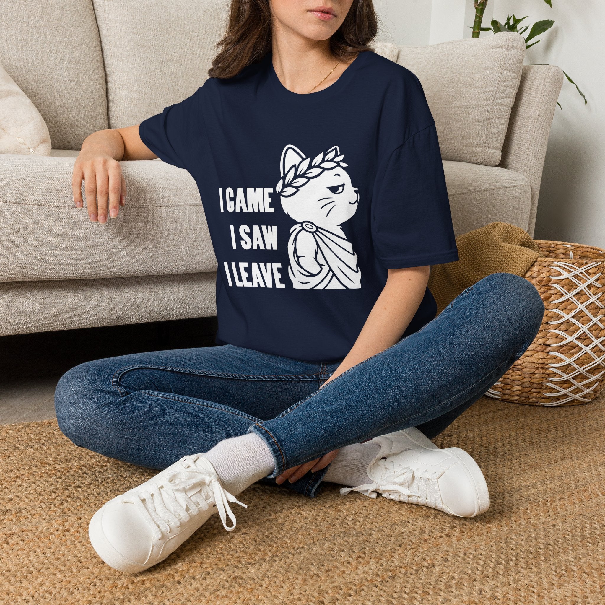 T-Shirt — 'I CAME I SAW I LEAVE' Tired Cat Graphic Tee (Tired jokes)