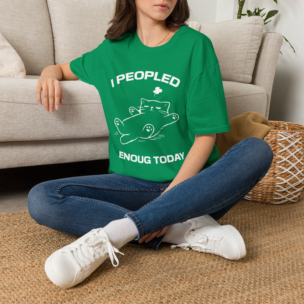 T-Shirt — 'I Peopled Enough Today' Tired Cat Graphic Tee (Tired jokes)