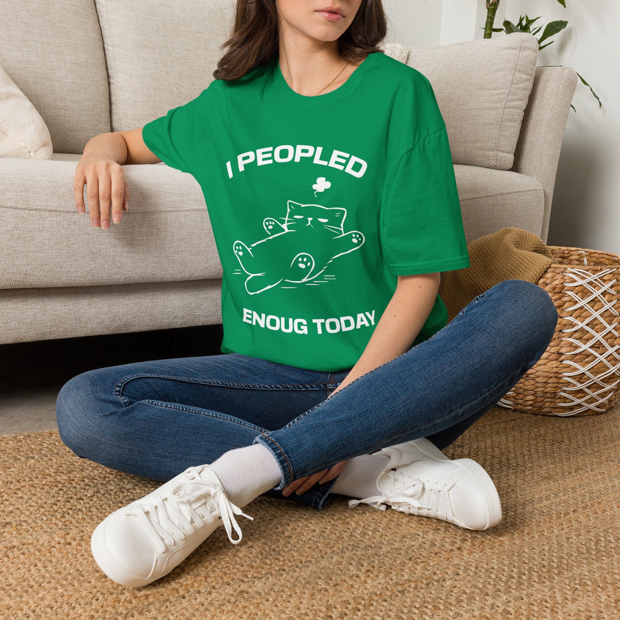 T-Shirt — 'I Peopled Enough Today' Tired Cat Graphic Tee (Tired jokes)