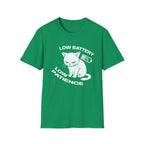 T-Shirt — 'LOW BATTERY LOW PATIENCE' Tired Cat Graphic Tee (Tired jokes)