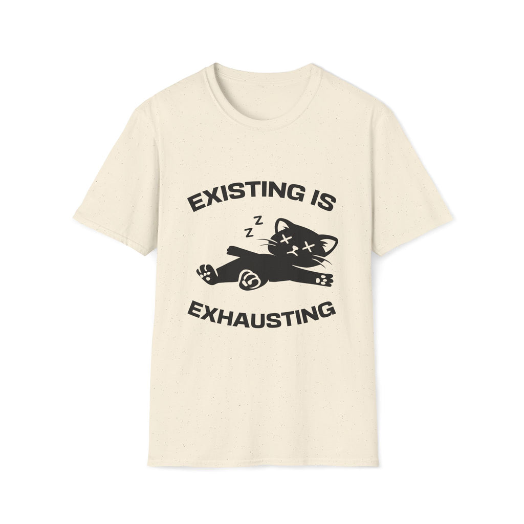 T-Shirt — 'Existing is Exhausthing ' Tired Cat Graphic Tee (Tired jokes)