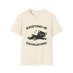T-Shirt — 'Existing is Exhausthing ' Tired Cat Graphic Tee (Tired jokes)