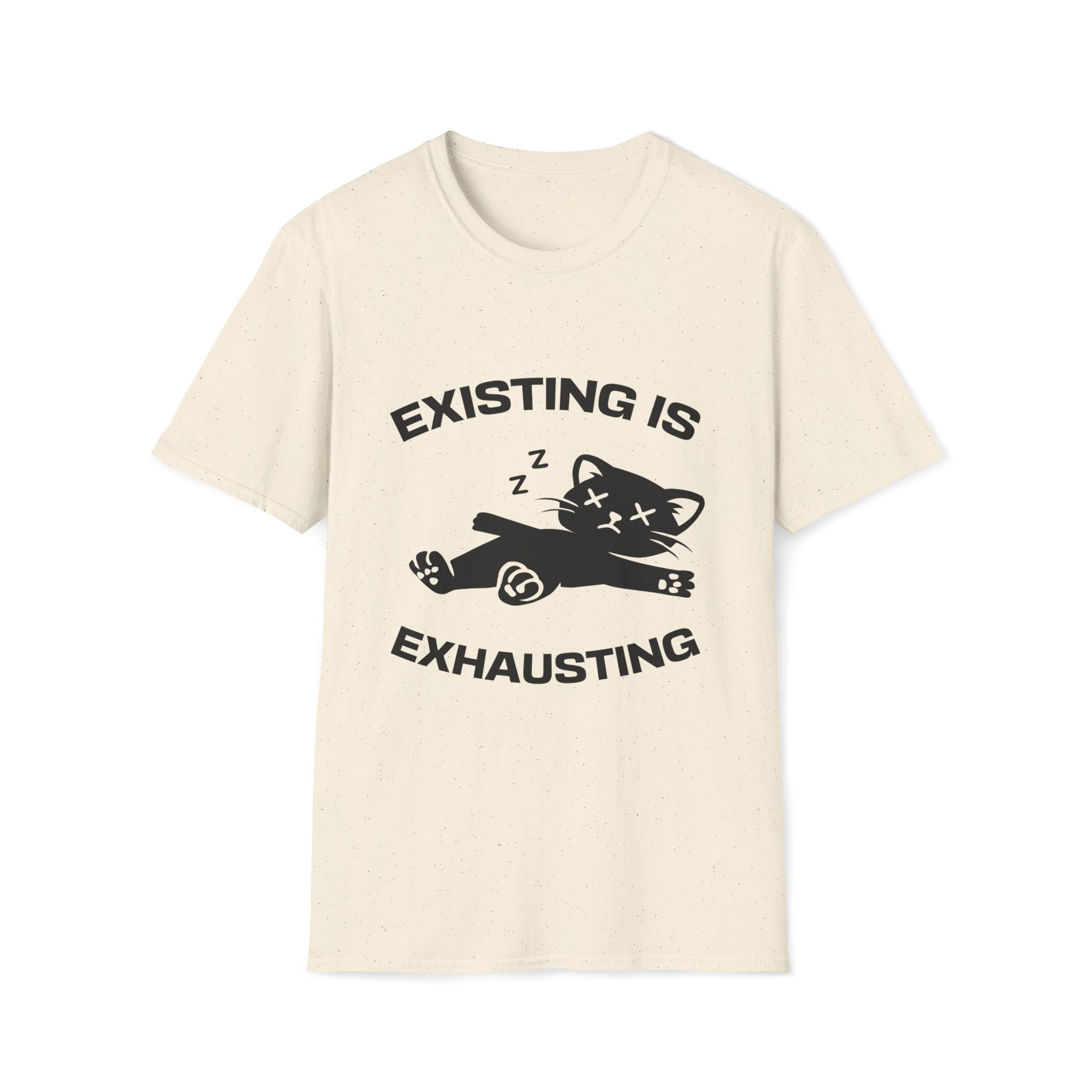T-Shirt — 'Existing is Exhausthing ' Tired Cat Graphic Tee (Tired jokes)